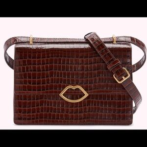 Lulu Guinness Brown Croc-Embossed Crossbody Bag